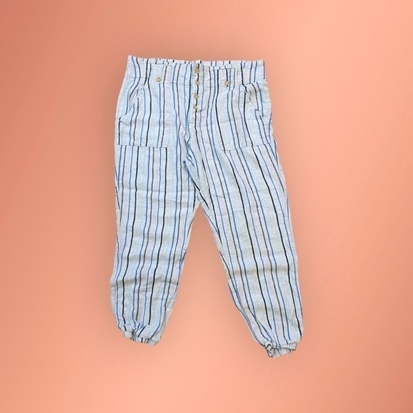 Indigo Rein Linen Blend Stripe Paperbag Pant Blue Large - Picture 1 of 5